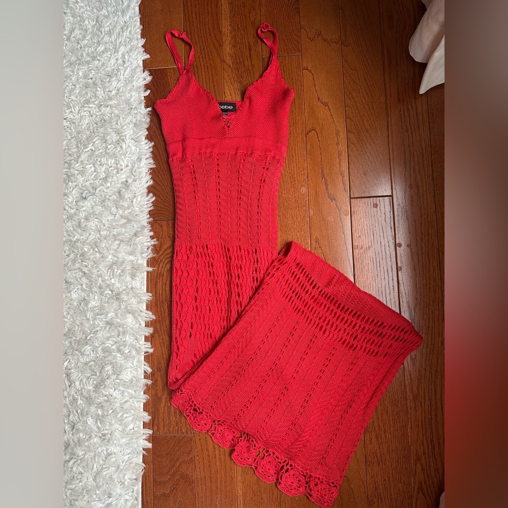 Bebe Crochet Maxi Dress in Hibiscus (Coral)